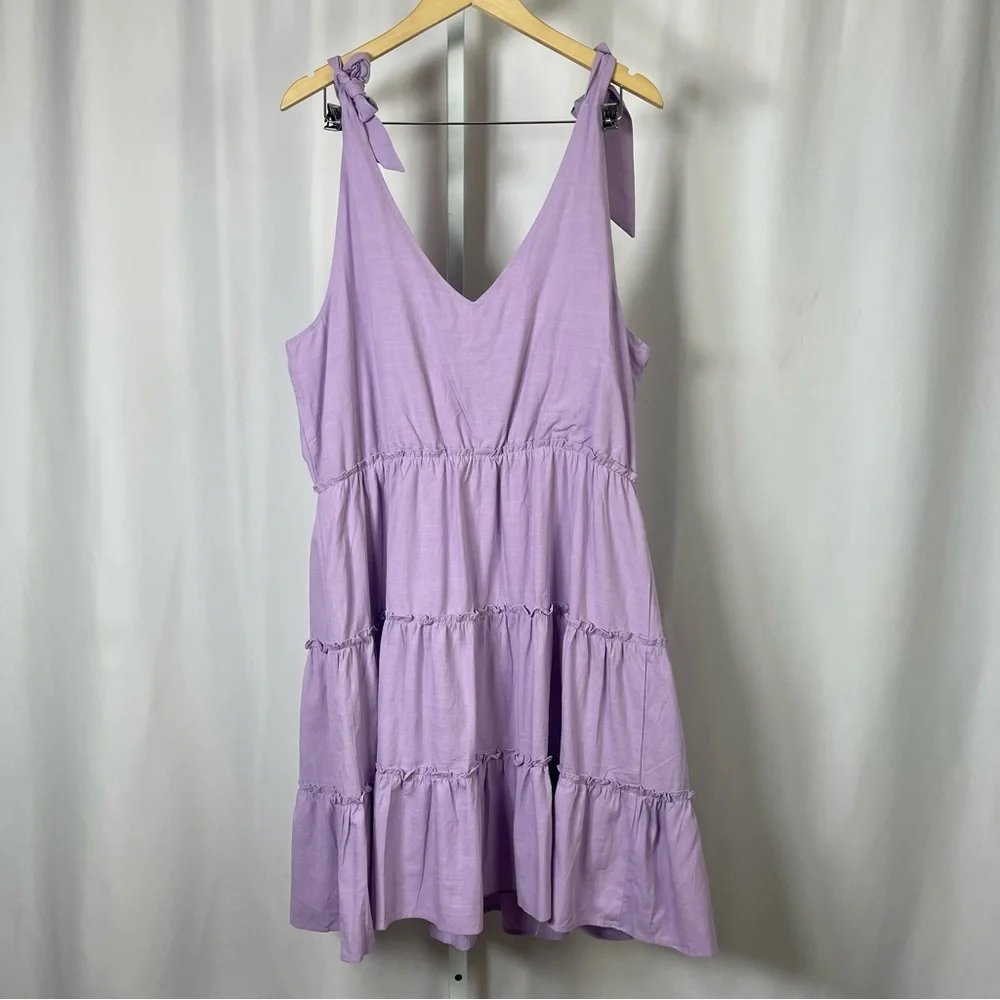 NEW Zesica XL Lilac Lavender Tiered Ruffle Cottagecore V Neck Tie Strap Dress - Picture 2 of 8